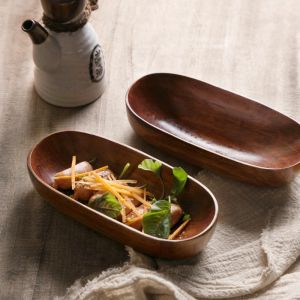 Creative Simulation of Wooden Boat Shaped Tray Fruit Tray Home Living Room Desktop Decoration Tray Insulated Cooked Food Bowl