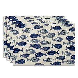 4Pcs Blue and White Fish-Shaped Placemats Washable Suitable for Holiday Parties Home Decor Kitchen Tables Rectangular Dining Rooms Making Your Dining Room and Kitchen More Beautiful a Birthday Gift and Housewarming Party Gift for Family and Fri...