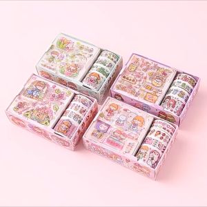 (4 lbr + 4 roll) Stiker Kartun Korea Lucu DIY Design Buku Scrapbook Hadiah Anak STK2014