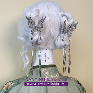 Silver Butterfly Tassel Hair Clip Stylish Double Bun Hair Accessories Y2K Cool Wind Hair Decorations Korean Style Hair Grips