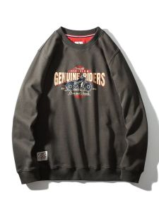 High Grammage Loop Cotton Long Sleeve Sweatshirt Vintage Print Casual round Neck Youth Autumn New Style Fresh Pure Color Design