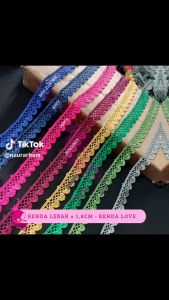[Renda 1 Meter] Renda Gyper Bordir Motif Love Lebar 18 cm - Renda Love untuk Pasmina Jual Meteran - Harga Murah & Tersedia dalam 7 Warna