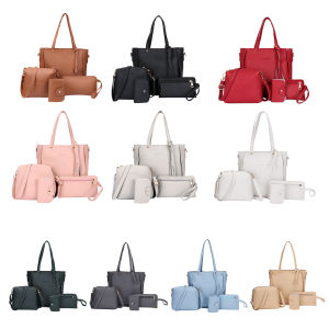 MOJOYCE 4pcs Women Tote Bag Set Solid Color PU Handbags Large Capacity Shopping Shoulder Bags for Women