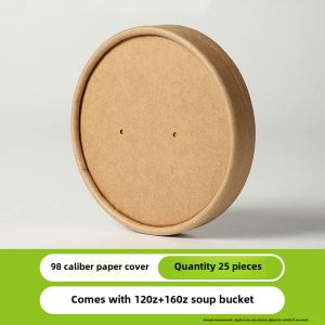 Disposable Soup Bucket round with Lid Kraft Paper Bowl Soup Bowl Porringer Takeaway Lunch Box High Temperature Resistant Packaging Soup Box Commercial