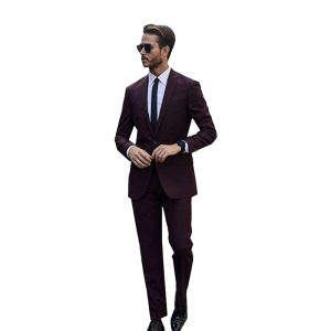 Mens Deep Burgundy Red Wedding Suit Split Collar Single Button Sports Jacket Two Piece Set (Coat+Pants)