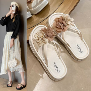 Womens Floral Sandals Summer Outdoor Wear Thick Bottom Versatile French Beach Slippers Match Skirts Casual Low Heel PVC