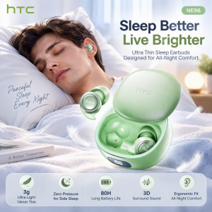 HTC | Tai Nghe Nhét Tai Bluetooth HTC NE96 Sleep Có Màn Hình Hiển Thị Pin LED Tai Nghe Không Dây Có Tuổi Thọ Pin Dài Dành Cho Người Nằm Nghiêng Với Điều Khiển Cảm Ứng Và Hộp Sạc Không Dây
