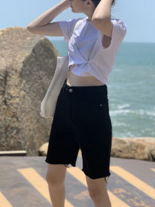 Black High Waist Wide Leg Thin Denim Jeans Womens Summer Shorts Loose Straight Thin Cotton Blend Online Exclusive