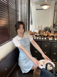 NIHAOKANONG | Đầm A-Line Ngắn Tay Peter Pan Có Nếp Nhăn