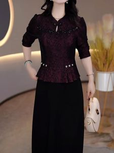 Elegant Long Sleeve Dress Womens Spring Autumn Fashionable High-End Lady New Chinese Style Fake Two-Piece Set Commute Korean Style