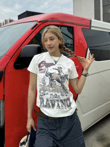 เสื้อยืดคอกลมแขนสั้นสไตล์ย้อนยุคสไตล์อเมริกันสำหรับผู้หญิงในช่วงฤดูร้อน เสื้อแขนสั้นหลวมๆ สไตล์ลำลอง เสื้อผ้าแฟชั่น CCYE Brand