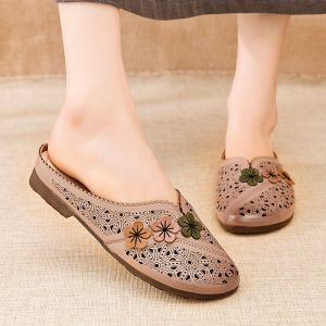 EU Style Comfortable Soft Bottom Womens Shoes Retro Summer Flat Sandals Hollow out Design Breathable Slip-On Casual Footwear
