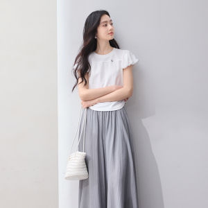 XIANGYING | Áo Thun Tay Bong Bóng Ngắn Kéo Dây eo