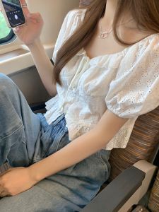 PAIBOLI | Plus Size Sleeve Shirt Women Short Style French Design Sensation Small Crowd Top Beautiful Waist Inward Korean Version Commute Style