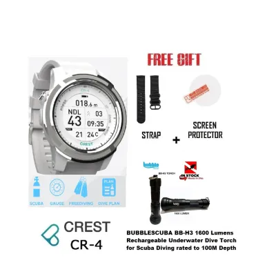 Crest CR4 CR 4 CR-4 Dive Comp Dive Watch Dive Computer Free Strap + Screen Protector + BUBBLESCUBA BB-H3 1600 Lumens Torchlight