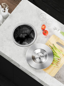 Kitchen Table 304 Stainless Steel Trash Lid Cabinet Embedded Rocker Cover Flip Bathroom round Lidded