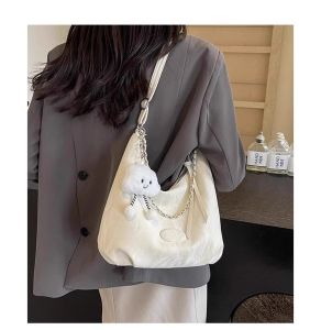 Fashionable Commuter Womens Tote Bag Large Capacity Soft Surface 2025 New Summer Work Crossbody Bag Velvet Solid Color