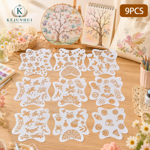 9Pcs Mixed Theme Stencils Reusable PET Stencils for Painting Snowflake Unicorn Sports Craft Templates Wall Fabric Paper Decor