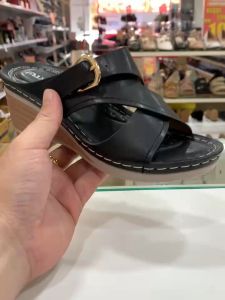 Max2 - Kasut Wedges Wanita PU Berjahait | Selesa dan Tahan Lama | Buckle | 6.5cm Tumit | Ringan