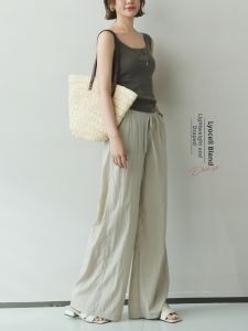 Cool Drapey Loose Fit Lyocell Blend Drawstring Wide Straight Leg Casual Pants