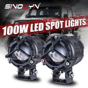 Sinolyn LED Mini Driving Light Spotlight Spot Flood Auxiliary Lights 100W Bi LED Fog Lamp Waterproof Work Light Bar Car Motorcycle Headlight Lens White Yellow DIY Accessories