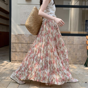 Pink Floral Fairy Half Skirt Womens High Waist Slimming Drapey A-Line Long Skirt Spring 2025 Polyester Fiber 100%