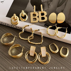 Gold Elegant Earrings for Women Fashion Stud Ear clip Geometry Earrings Korean Style Hoop Earrings