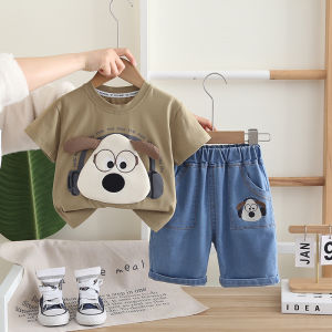 Boys Summer Cartoon Short Sleeve T-Shirt Set Cute Baby Casual Trendy Two-Piece Cotton Breathable Comfortable Clothing for Kids