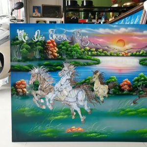 Tranh sơn mài MÃ ĐÁO THÀNH CÔNG khảm cừ size 80x160 cm ( Tặng kèm khung)