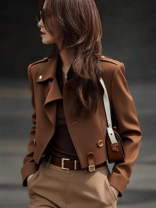 DANTING | Elegant Brown Short Jacket For Petite Women