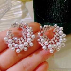 Unique Design Pearl Earrings Hypoallergenic ear stud diamonds earrings korean style earings for women earings for wedding jewelry set Party Jewelry Gift ideas for Women Stud Earrings silver earrings 925 original Pearl Earrings Exaggerated Earrings