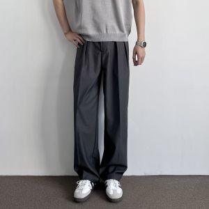 ONUN Grey Casual Commute Loose Straight Leg Mid-Slit West Pants Versatile Semi-Loose Waist Long Pants Youth Summer Fashion