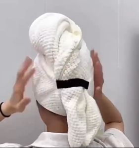 หมวกคลุมผมแห้ง 100×60 ซม. ผ้าขนหนูไมโครไฟเบอร์ ซับน้ำไว แห้งเร็ว ใช้งานง่าย MJ28