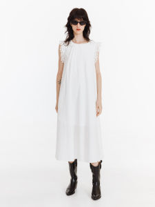 Lace Trimmed H-Style Cotton White Summer Dress