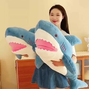 QIAOSHANG | Cartoon Big Eyes Shark Shaped Plush Sleeping Pillow Toy