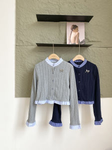 เสื้อคาร์ดิแกนถักแขนยาวคอตั้งสั้นสไตล์เกาหลีสำหรับผู้หญิงในฤดูใบไม้ร่วงปี 2024 เสื้อคลุมคาร์ดิแกนถักแบบสวมหัวลายสก็อตแบบลำลองสำหรับผู้หญิง