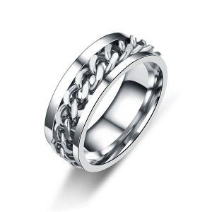 Fashion 8mm Spinner Ring For Men Women Stainless Steel Cuban Chain Spinner Fidget Band Release Anxiety Rings Jewelry Gifts