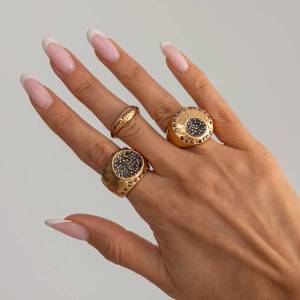 KunJoe 3 Pcs/Set Inlaid Shine Acrylic Rhinestone Rings for Women Vintage Gold Color Metal Ring 2026 Fashion New Luxury Jewelry