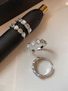 Natural White Mother of Pearl Diamond Heart Adjustable Open Ring for Women Luxury Sensation Finger Ring Fashion Jewelry