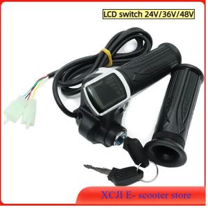 1Pair 24V 36V 48V Electric Scooter Bike Throttle Speed Adjustment Handle with Key Lock Display Divides LCD Grip