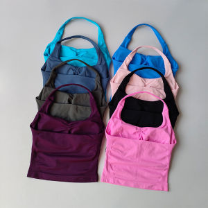 บราออกกำลังกายเซ็กซี่สำหรับผู้หญิง เสื้อฟิตเนสแบบผูกคอพร้อมระบบรองรับในตัว บราโยคะแห้งเร็วสำหรับยิมและวิ่ง