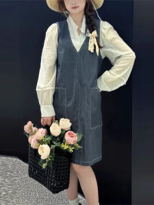 Salt Series Denim Vest Dress Women Spring 2025 Sleeveless Strap Straight Skirt High Waist Pure Color Commute Fashion