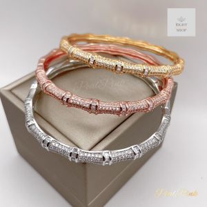กำไลข้อมือปล้องไผ่ประดับเพชรสามสีเงินทองนาคสวยหรูดูแพและความมหมายดี รอบวง20cm