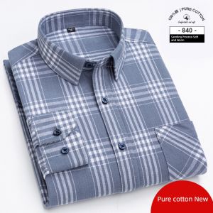 เสื้อเชิ้ตลายสก็อตคอตตอนหลวมๆ สำหรับผู้ชาย แขนยาว ทรงหลวมๆ สไตล์ลำลอง ฤดูใบไม้ผลิและฤดูใบไม้ร่วง เสื้อเชิ้ตผู้ชายขนาดใหญ่