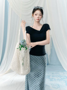 YIKEXIAOYEMEI | Áo Thun Knit Cổ V Tay Ngắn