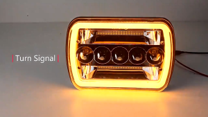 Car 7x6 inch LED Car Headlights Hi/Lo Beam Rectangular Headlamps with Halo White DRL Amber Turn Signal Auto Accessories
