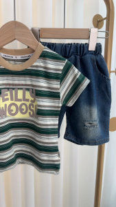 0-5 years old childrens clothes suits summer kid boys fashion striped short-sleeved denim shorts newborn set top + shorts set cotton