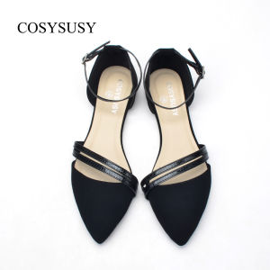 Black Summer Head Cover Sandals New Pointed Toe Single Shoes Womens Korean Version One-Strap Flat Bottom Casual Sandals