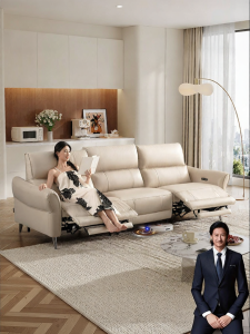 Modern Leather Sofa Electric Function 3-Seater Straight Design