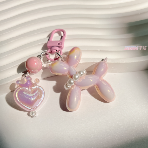 INS Style Cartoon Key Chain Crown Heart Solid Color Macaron Balloon Dog Keychain School Bag Bag Charm